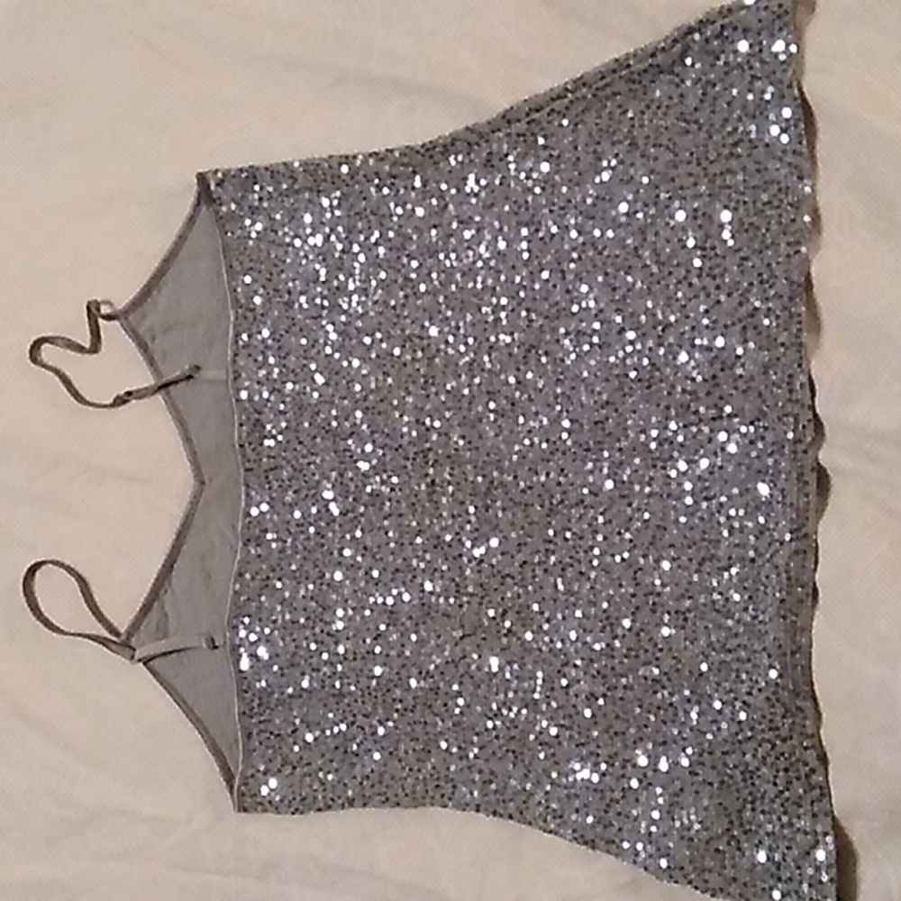 Express women's spaghetti straps  gray shimmering sparkling top size M Pre-owned